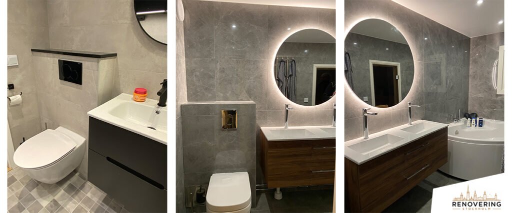 Professionellt renoverat badrum i Stockholm med kakel, klinker, golvvärme och duschvägg i glas